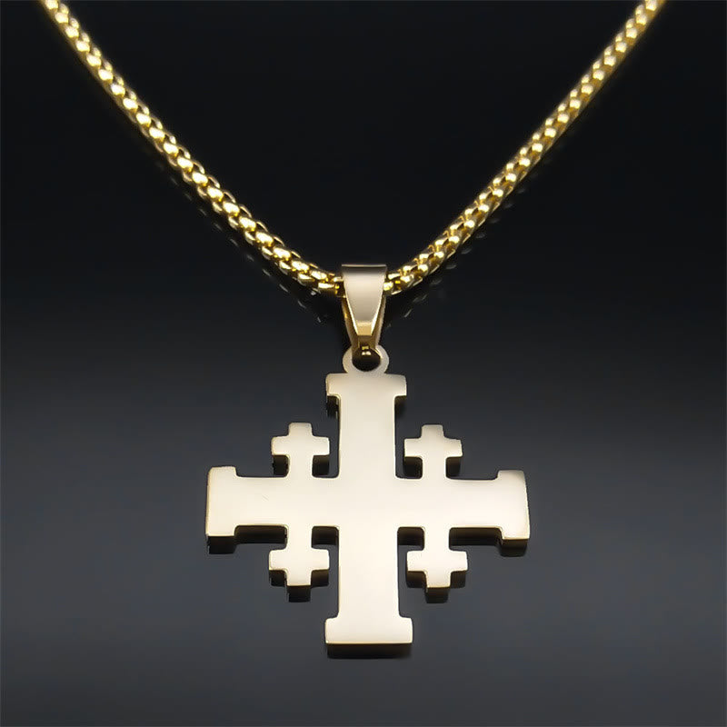 Collar de Cruz de Jerusalén con la Oración del Señor en Estilo Moderno de Dos Colores: Fe para Cada Momento