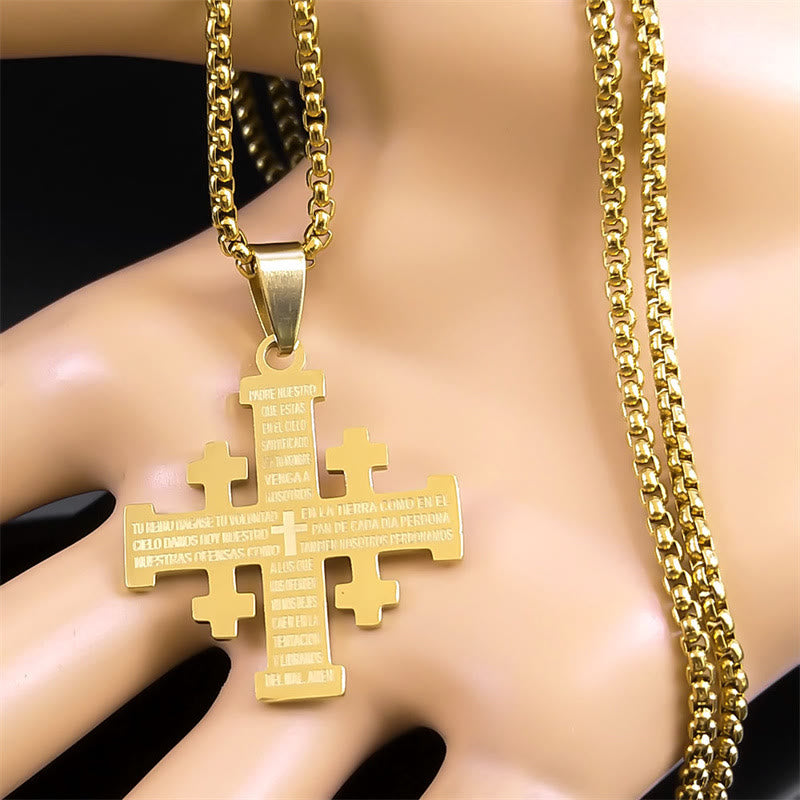 Collar de Cruz de Jerusalén con la Oración del Señor en Estilo Moderno de Dos Colores: Fe para Cada Momento