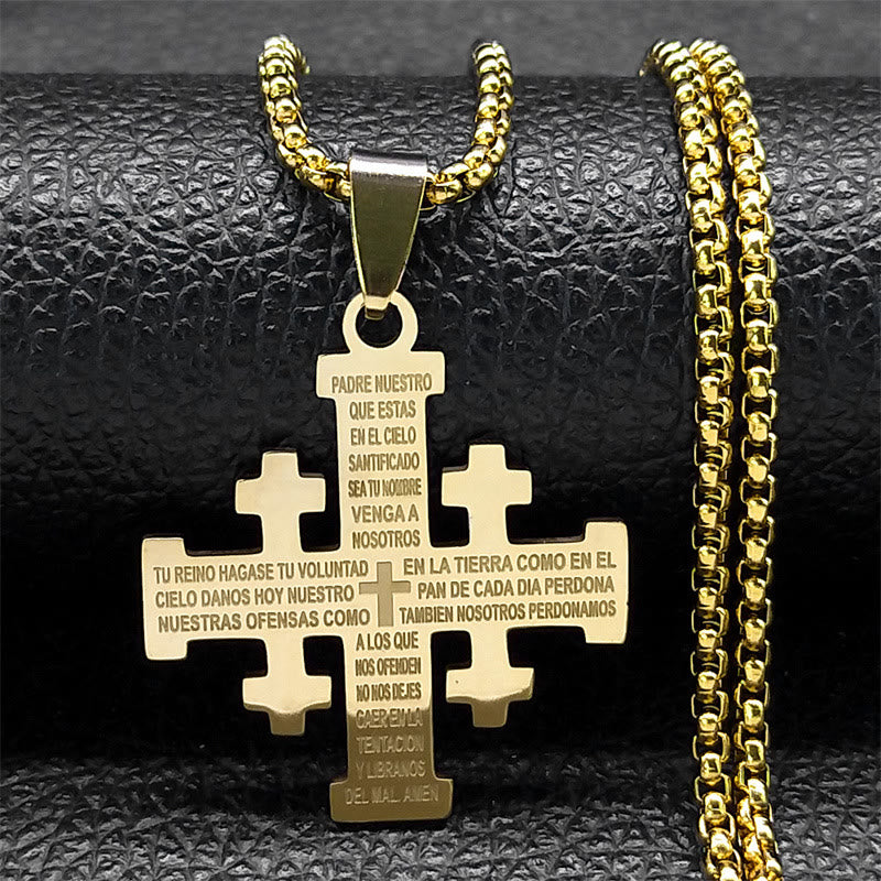 Collar de Cruz de Jerusalén con la Oración del Señor en Estilo Moderno de Dos Colores: Fe para Cada Momento