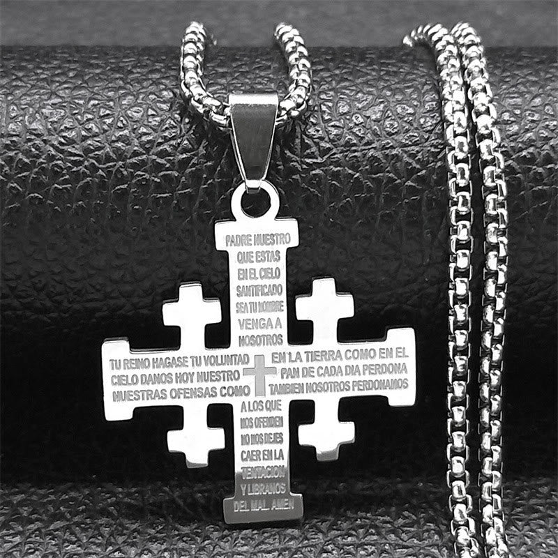 Collar de Cruz de Jerusalén con la Oración del Señor en Estilo Moderno de Dos Colores: Fe para Cada Momento
