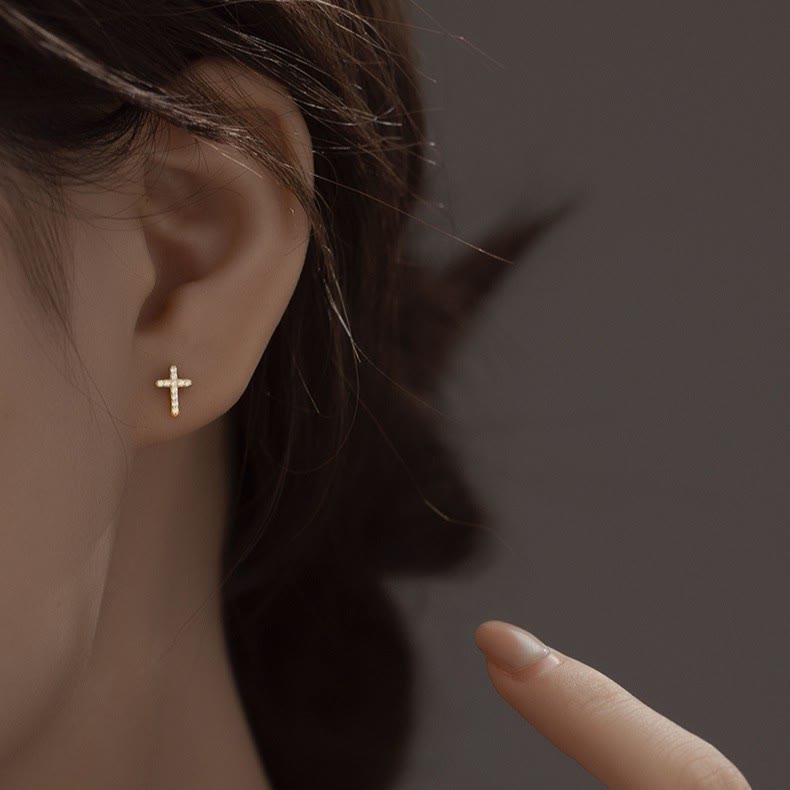 Pendientes de Cruz de Fe S925 Minimalista y Silencioso en Doble Color