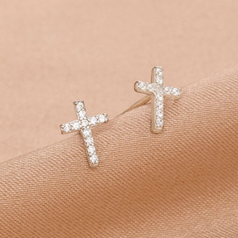 Pendientes de Cruz de Fe S925 Minimalista y Silencioso en Doble Color
