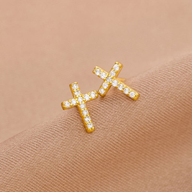 Pendientes de Cruz de Fe S925 Minimalista y Silencioso en Doble Color