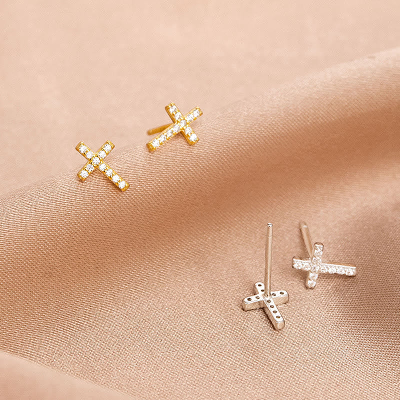 Pendientes de Cruz de Fe S925 Minimalista y Silencioso en Doble Color