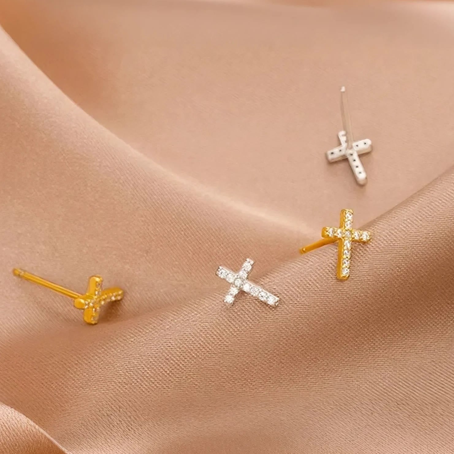 Pendientes de Cruz de Fe S925 Minimalista y Silencioso en Doble Color