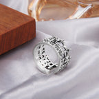 Anillo de Corona de Cruz de Lattice Gótico de Plata 925 con Motivos de Iglesia