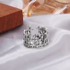 Anillo de Corona de Cruz de Lattice Gótico de Plata 925 con Motivos de Iglesia