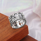 Anillo de Corona de Cruz de Lattice Gótico de Plata 925 con Motivos de Iglesia
