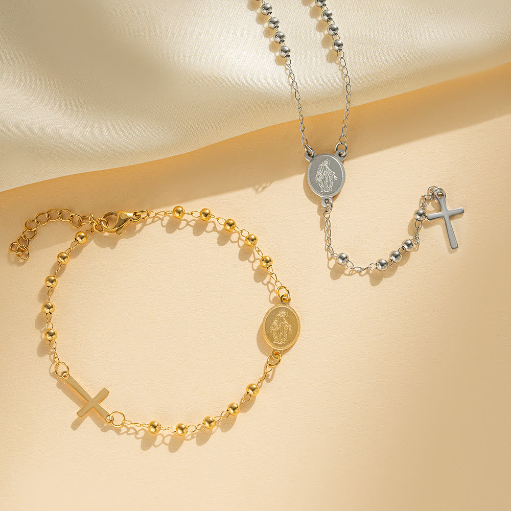 Collar y Pulsera de Estilo Rosario con Bendiciones de Nuestra Señora