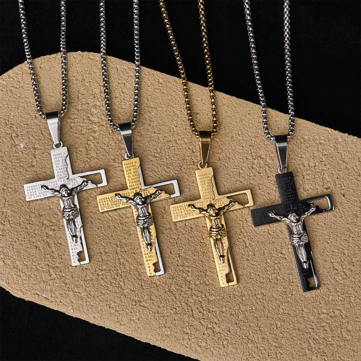 Inscripción del Padre Nuestro con Collar de Crucifijo: Guarda Mis Pasos