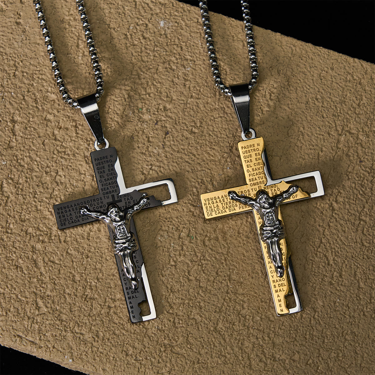 Inscripción del Padre Nuestro con Collar de Crucifijo: Guarda Mis Pasos