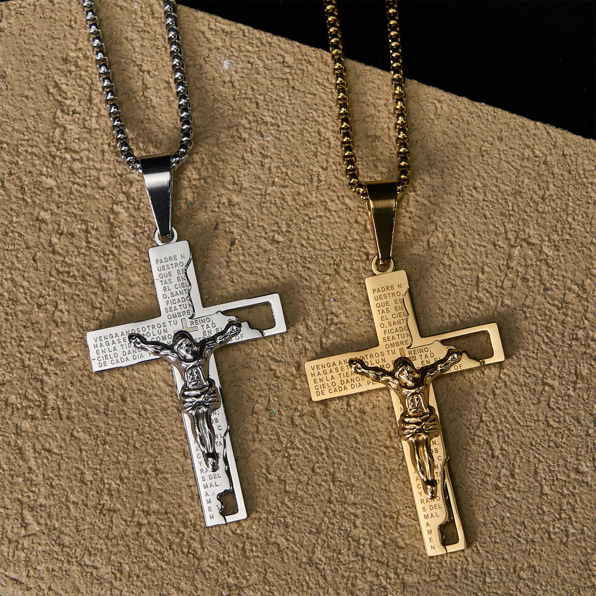 Inscripción del Padre Nuestro con Collar de Crucifijo: Guarda Mis Pasos