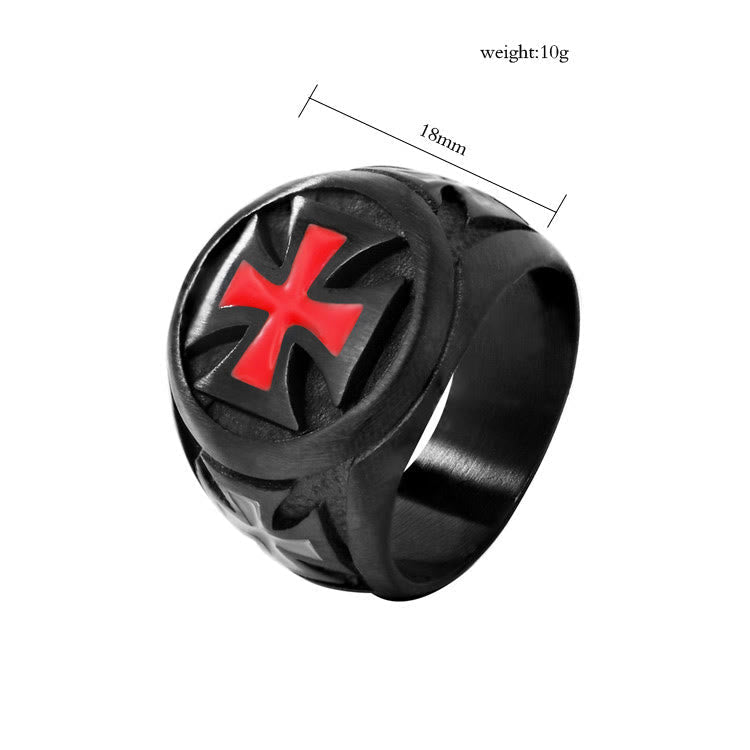 Anillo de Sello Templario de Fe Negro y Carmesí