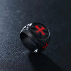 Anillo de Sello Templario de Fe Negro y Carmesí