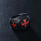 Anillo de Sello Templario de Fe Negro y Carmesí