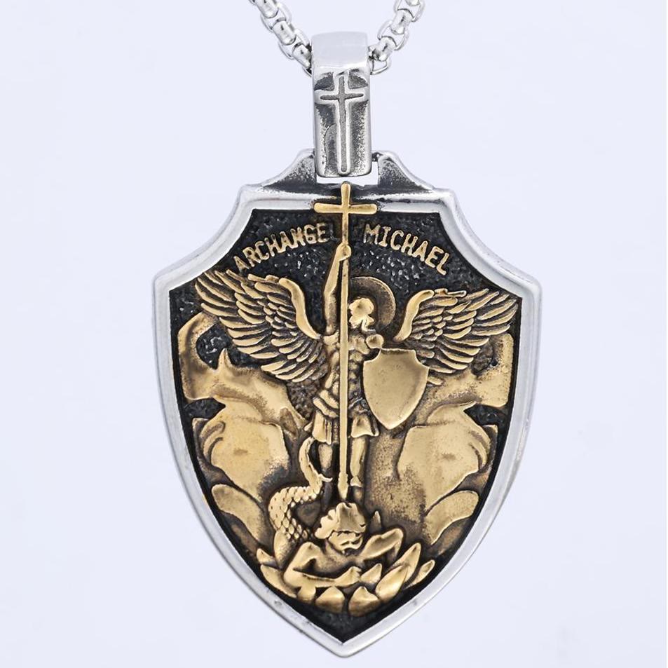 Colgante de Escudo del Arcángel Miguel: Fe y Protección para Uso Diario