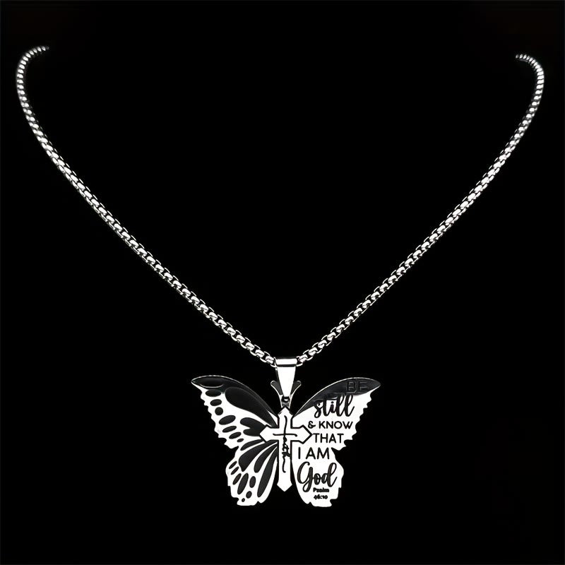 Collar Cruz Mariposa Salmo 46:10: Herencia de Fe Bíblica para la Vida Diaria