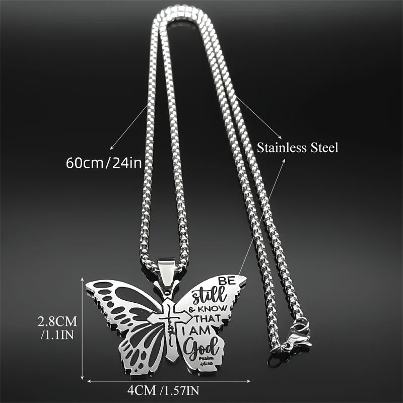 Collar Cruz Mariposa Salmo 46:10: Herencia de Fe Bíblica para la Vida Diaria