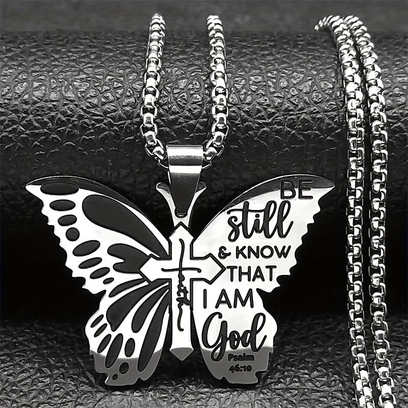 Collar de Mariposa y Cruz Salmo 46:10: Herencia de Fe Bíblica para la Vida Diaria
