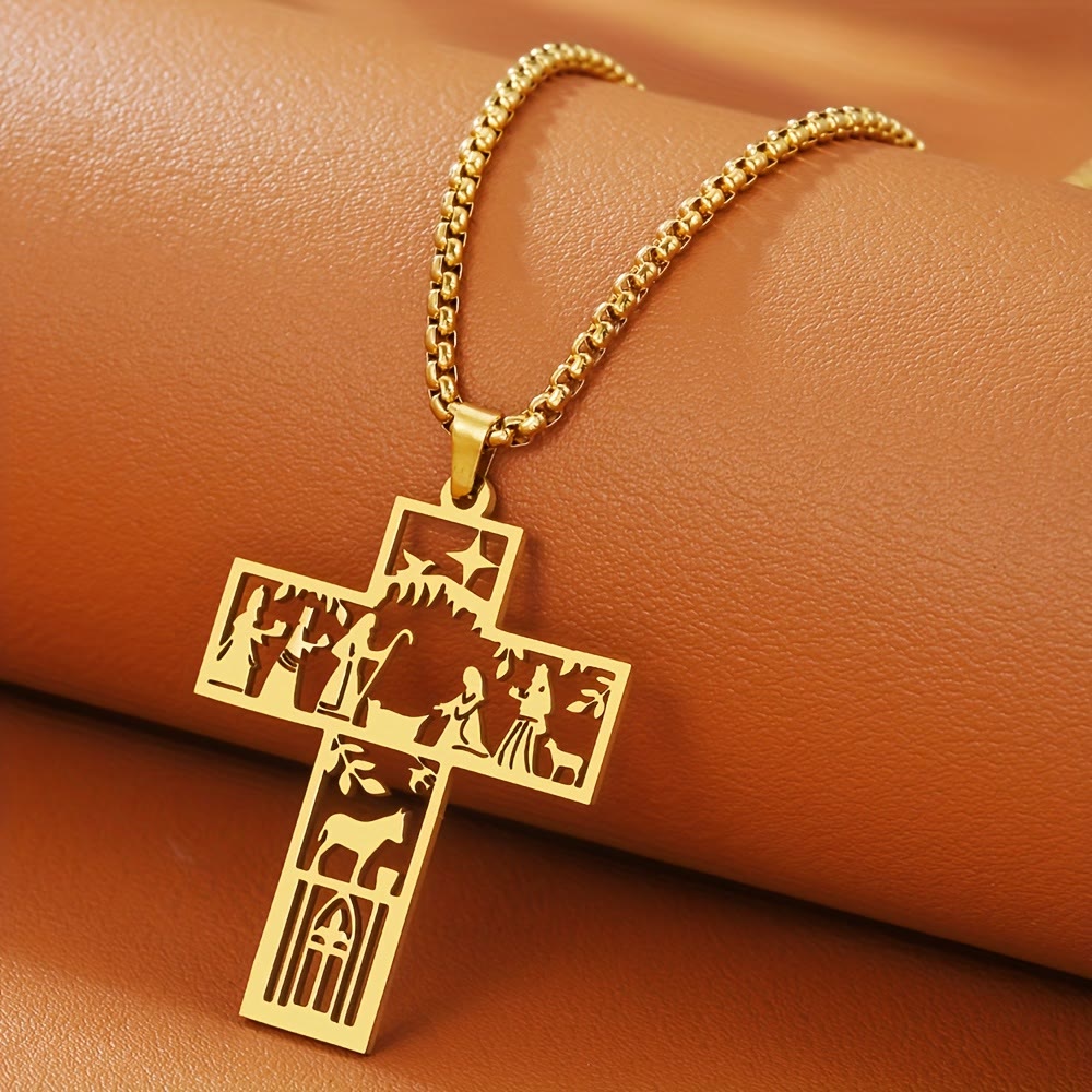 Cruz con Collar de Corte de Natividad: Símbolo de Fe Atemporal para Navidad