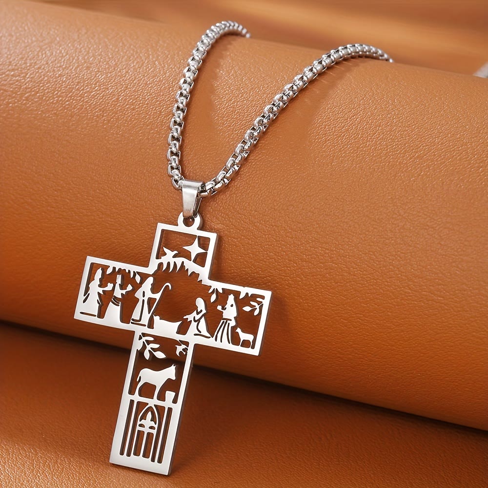 Cruz con Collar de Corte de Natividad: Símbolo de Fe Atemporal para Navidad