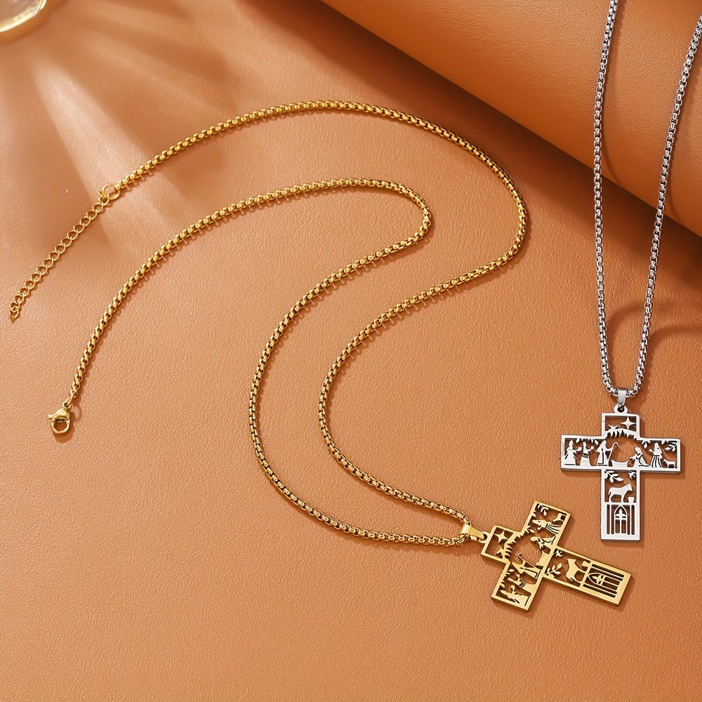 Cruz con Collar de Corte de Natividad: Símbolo de Fe Atemporal para Navidad