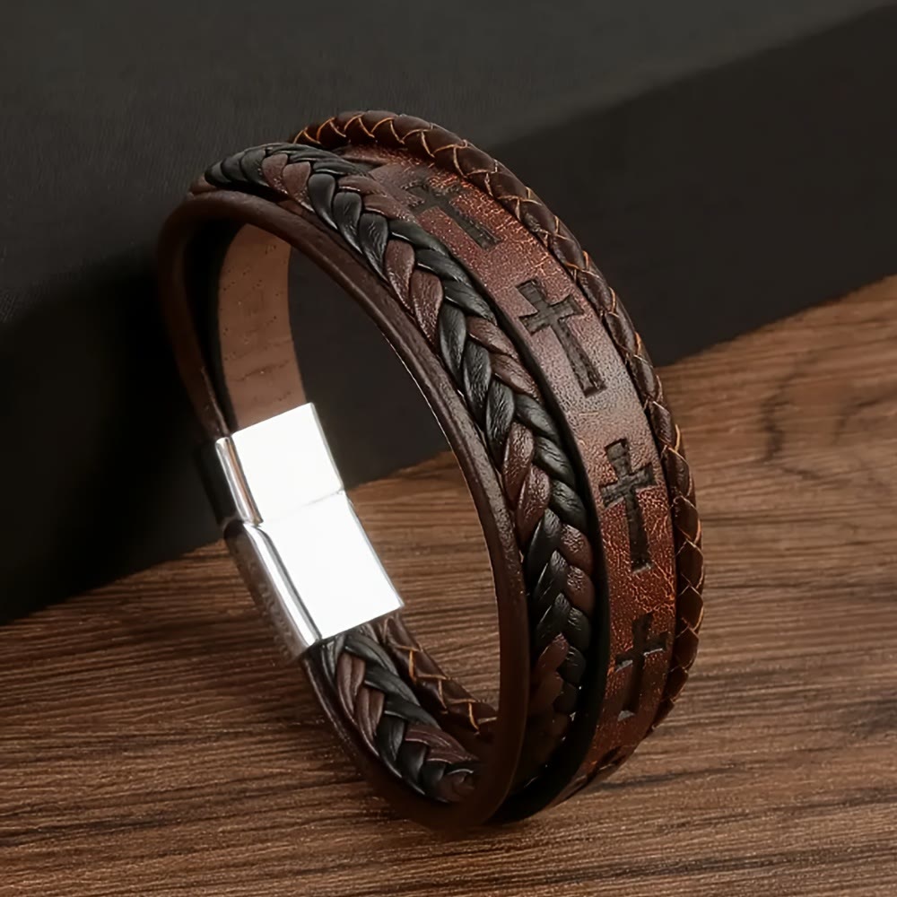 Pulsera de Cuero Trenzado con Cruz: Declaración de Fe Robusta para la Devoción Diaria