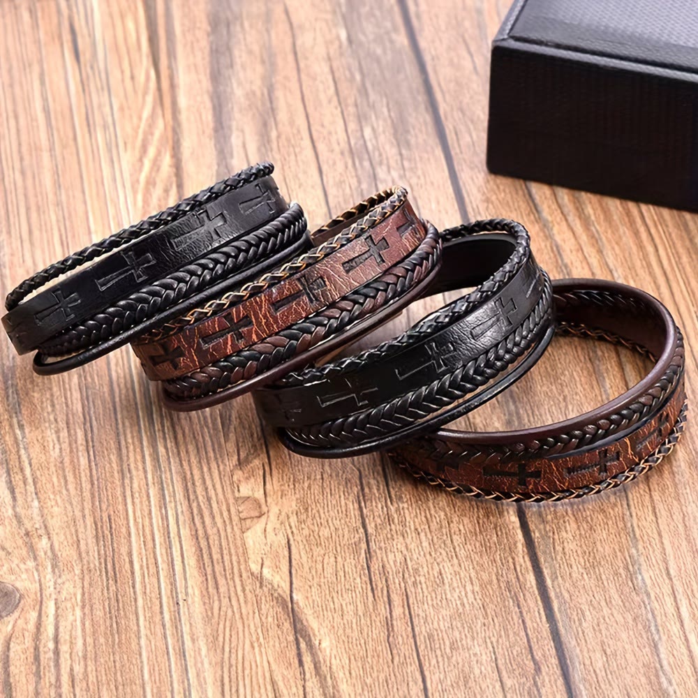 Pulsera de Cuero Trenzado con Cruz: Declaración de Fe Robusta para la Devoción Diaria