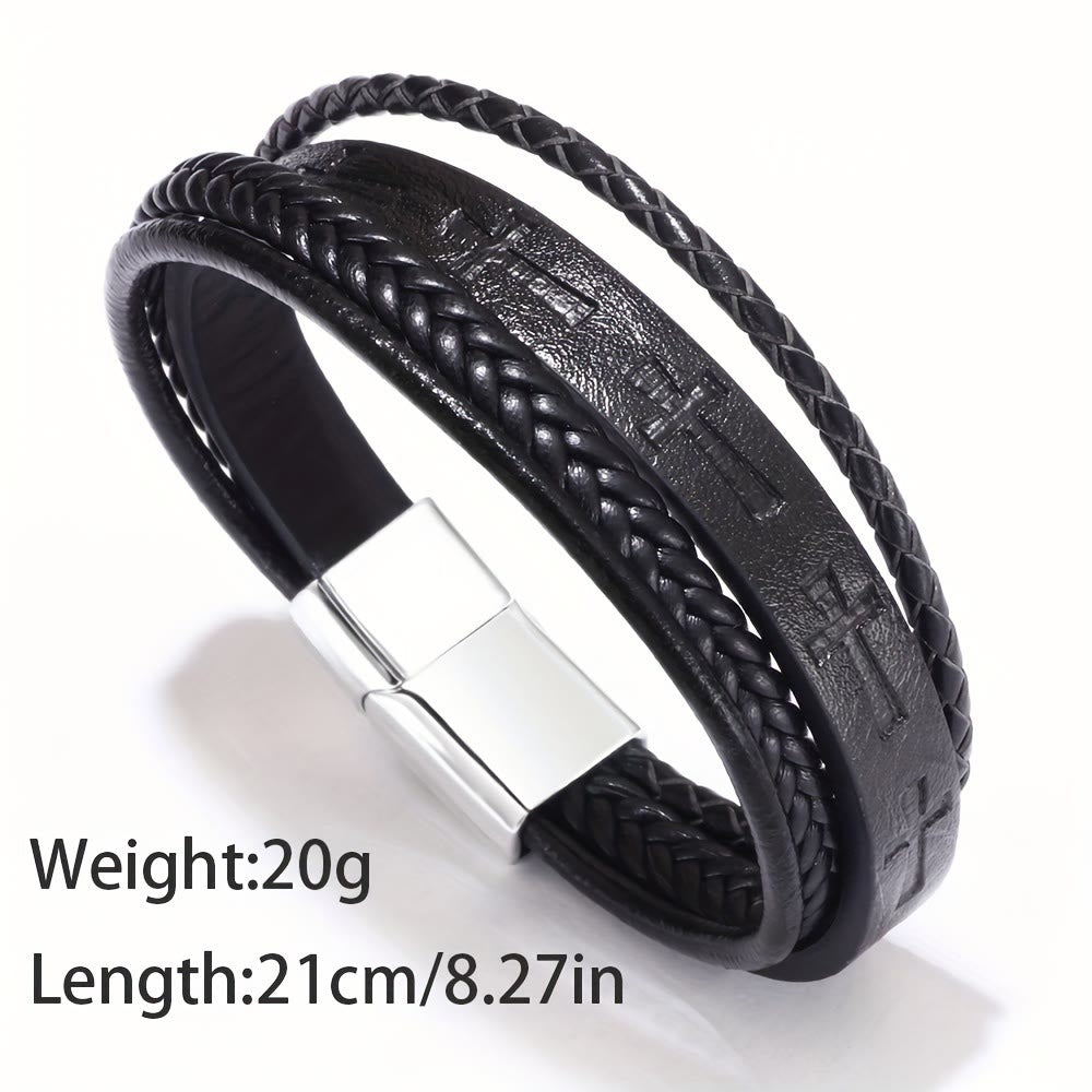 Pulsera de Cuero Trenzado con Cruz: Declaración de Fe Robusta para la Devoción Diaria