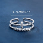 Anillo Cruz de Doble Banda: Brillo de Circonita y Devoción de Fe para Uso Diario