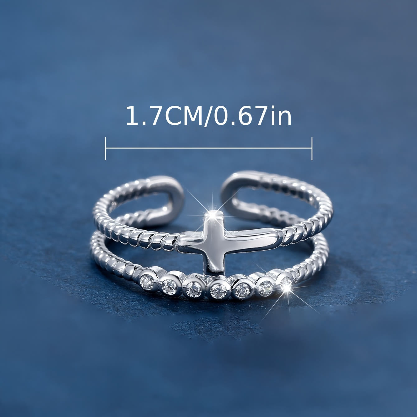 Anillo Cruz de Doble Banda: Brillo de Circonita y Devoción de Fe para Uso Diario