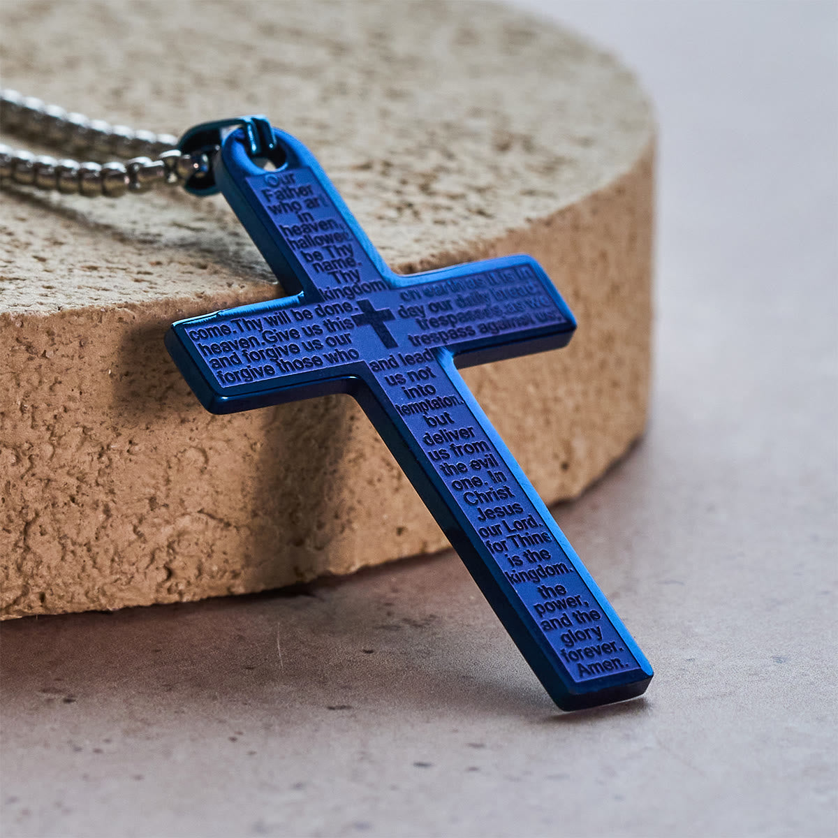 Collar con Colgante de Cruz del Padre Nuestro de Acero Inoxidable