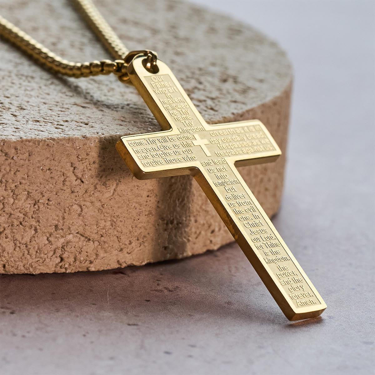 Collar Cruz Colgante de la Oración del Señor en Acero Inoxidable