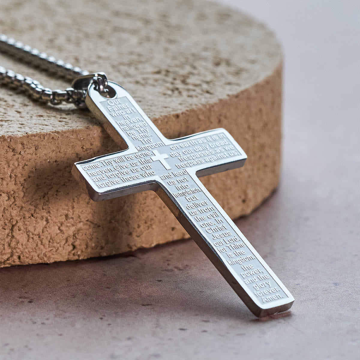 Collar con Colgante de Cruz del Padre Nuestro de Acero Inoxidable