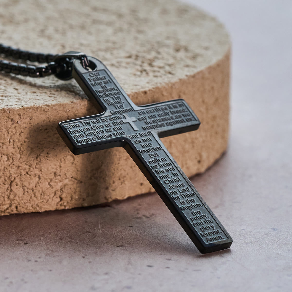 Collar con Colgante de Cruz del Padre Nuestro de Acero Inoxidable
