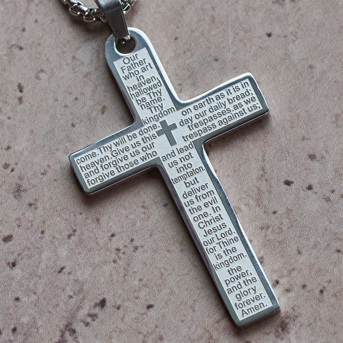 Collar Cruz Colgante de la Oración del Señor en Acero Inoxidable