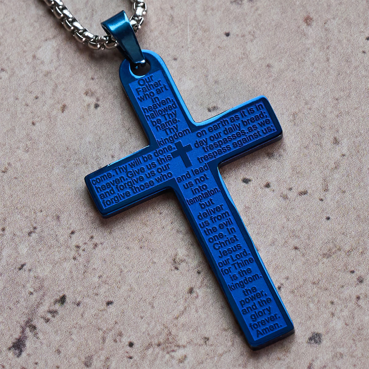 Collar Cruz Colgante de la Oración del Señor en Acero Inoxidable