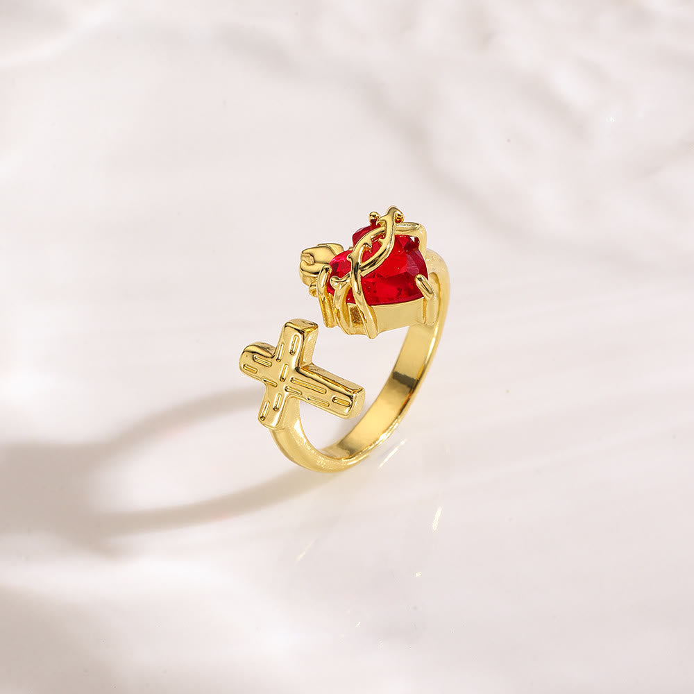 Anillo Sagrado Corazón y Cruz: Devoción Fiel y Simbolismo Elegante para el Uso Diario
