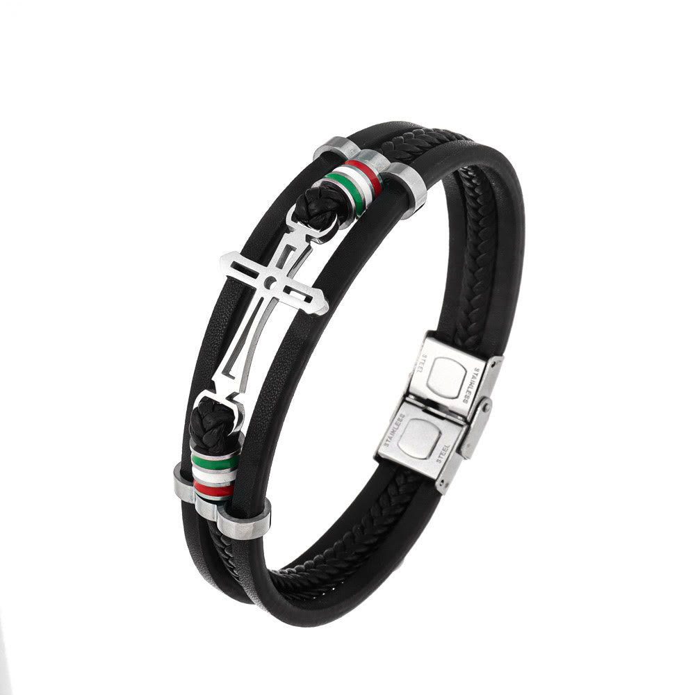 Pulsera de Cuero con Cruz: Fe Robusta y Devoción Estilosa para el Uso Diario
