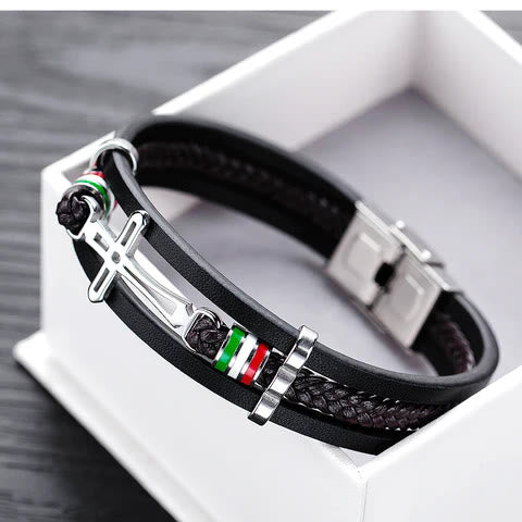 Pulsera de Cuero con Cruz: Fe Robusta y Devoción Estilosa para el Uso Diario