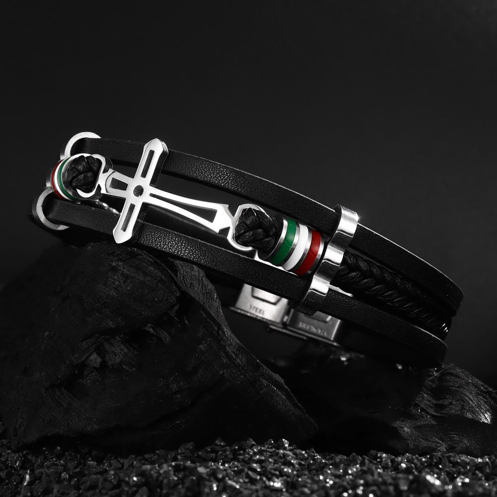 Pulsera de Cuero con Cruz: Fe Robusta y Devoción Estilosa para el Uso Diario