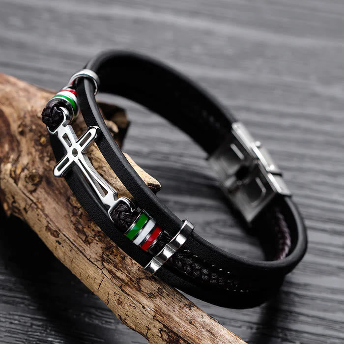 Pulsera de Cuero con Cruz: Fe Robusta y Devoción Estilosa para el Uso Diario