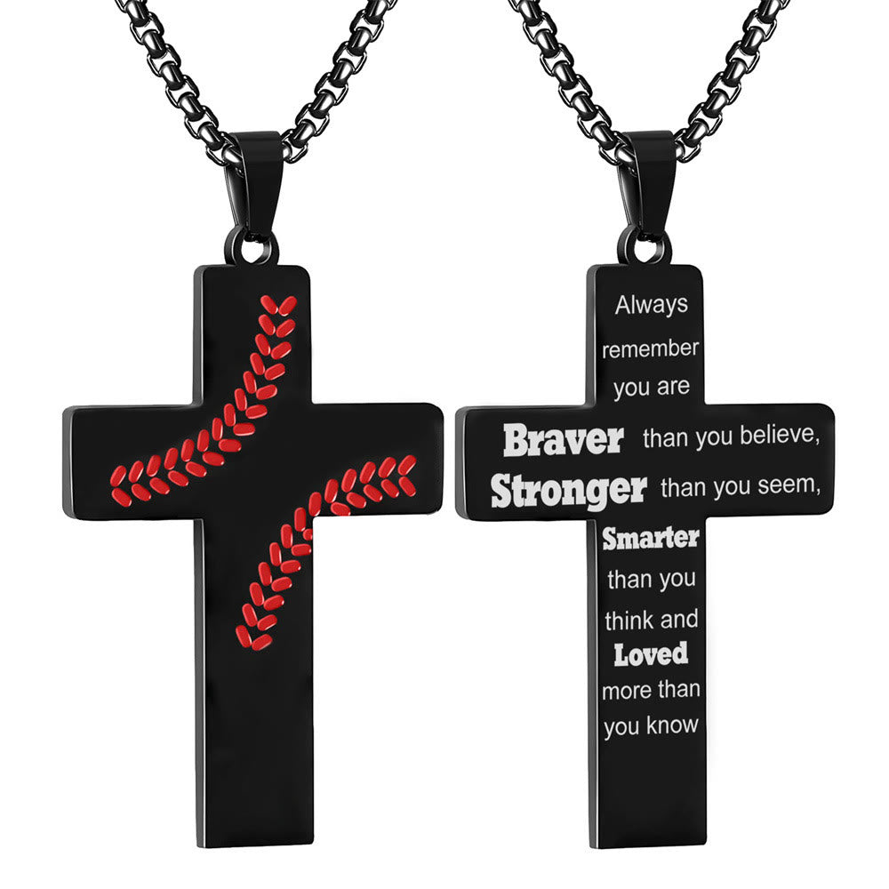 Collar Cruz con Costura de Béisbol: Devoción Atlética y Cita Inspiradora