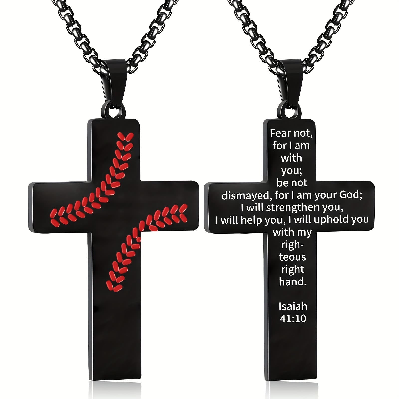 Collar Cruz con Costura de Béisbol: Devoción Atlética y Cita Inspiradora