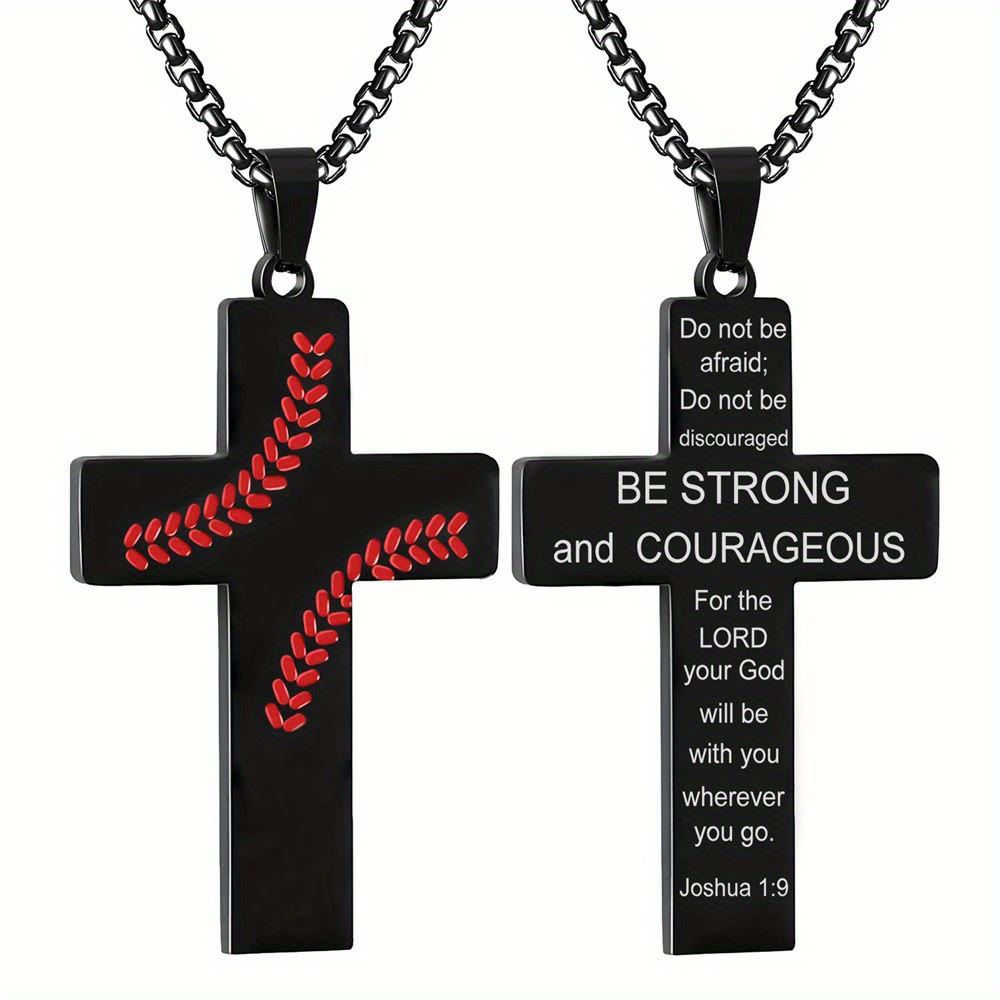 Collar Cruz con Costura de Béisbol: Devoción Atlética y Cita Inspiradora