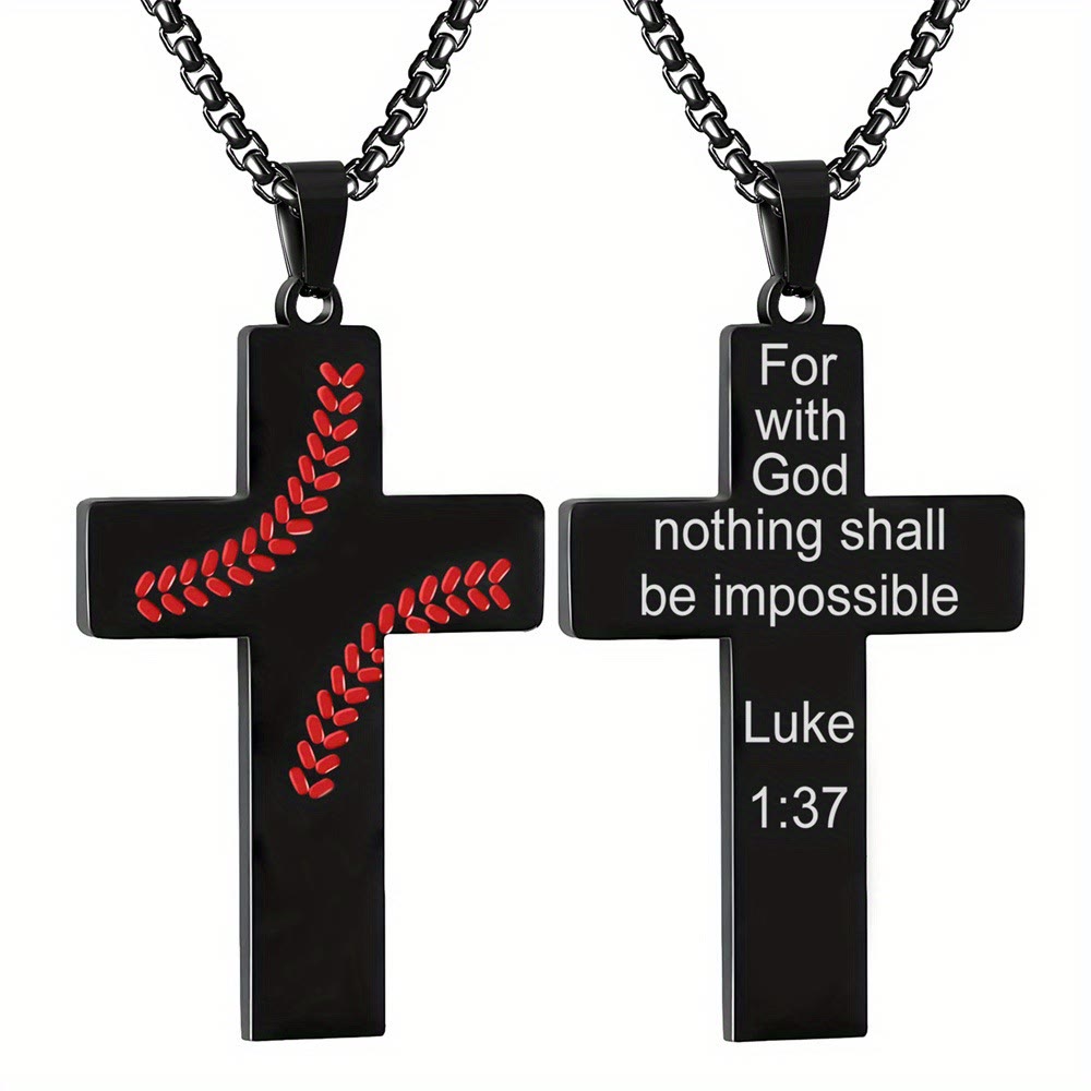 Collar Cruz con Costura de Béisbol: Devoción Atlética y Cita Inspiradora