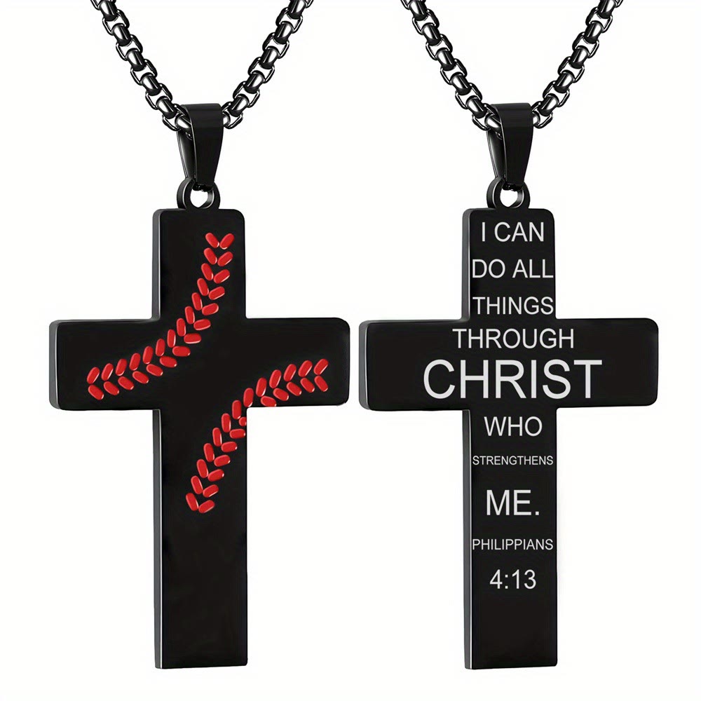 Collar Cruz con Costura de Béisbol: Devoción Atlética y Cita Inspiradora