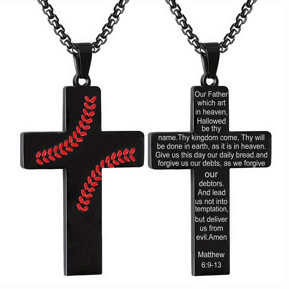 Collar Cruz con Costura de Béisbol: Devoción Atlética y Cita Inspiradora