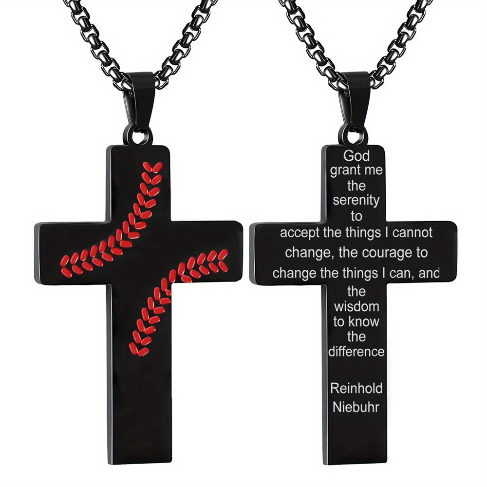 Collar Cruz con Costura de Béisbol: Devoción Atlética y Cita Inspiradora