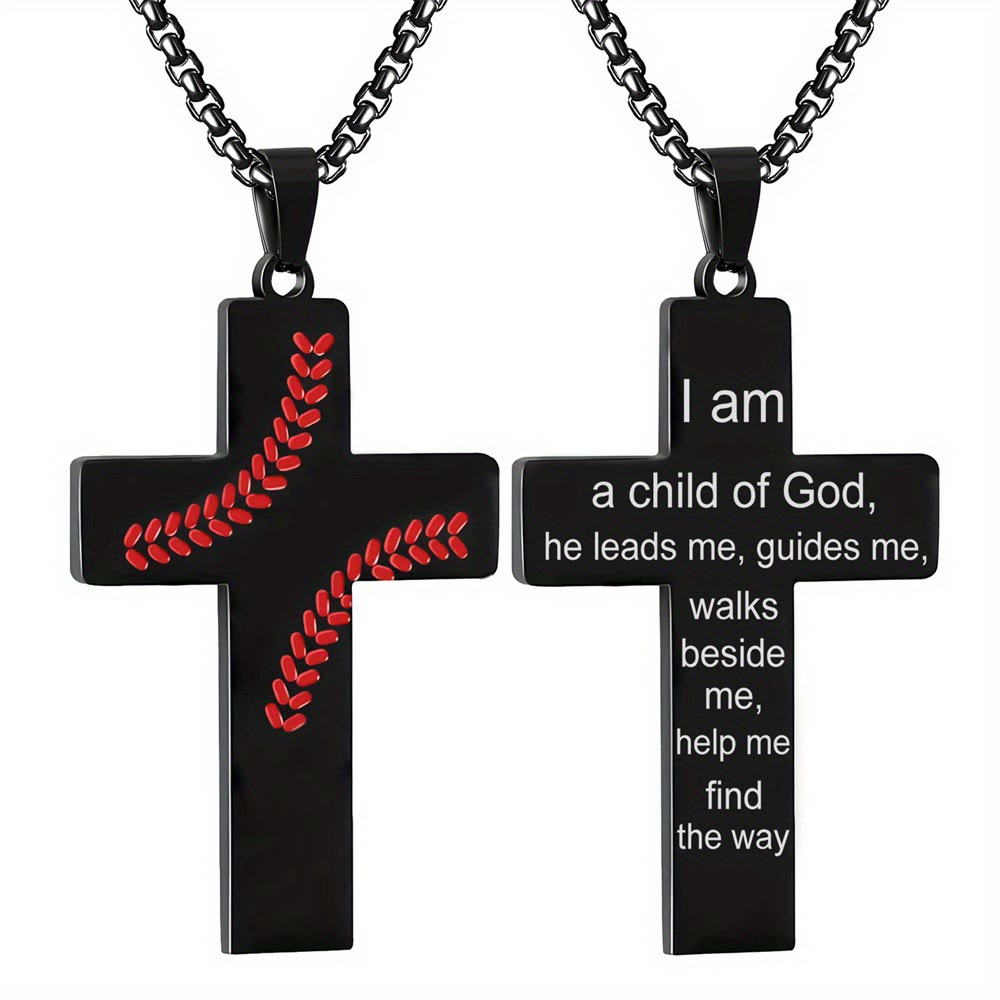 Collar Cruz con Costura de Béisbol: Devoción Atlética y Cita Inspiradora